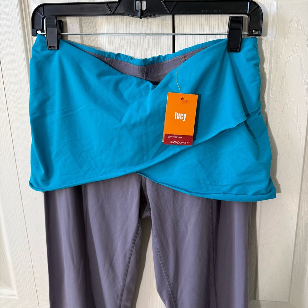 Lucy Heart Center Flare Yoga Pants Layered Blue Grey Womens Size Medium - Picture 2 of 8